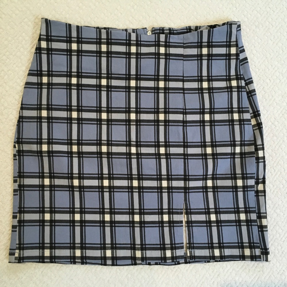 Rue21 Plaid Mini Skirt Blue Black White Checkered Skater Grunge Y2K